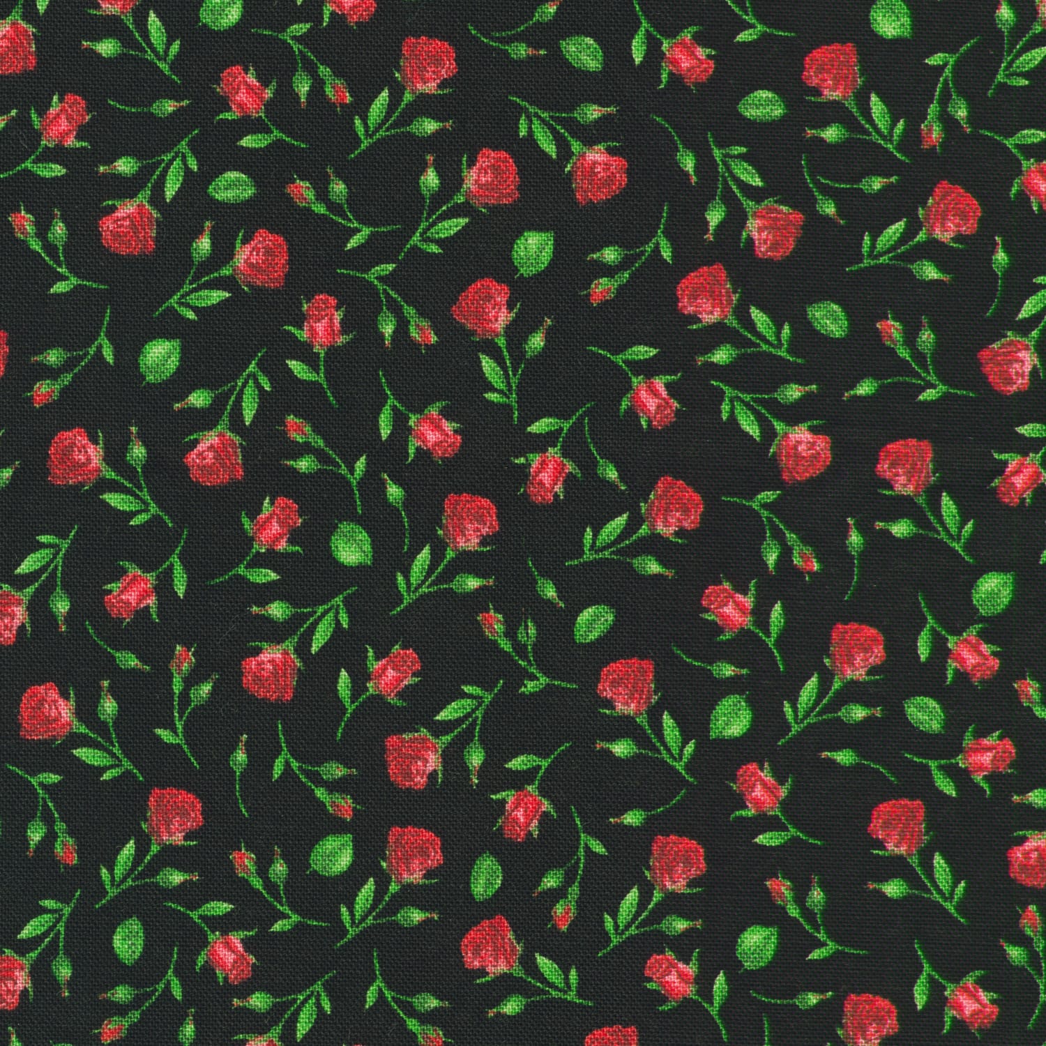 Robert Kaufman Red Rosebud on Black Cotton Quilting Fabric
