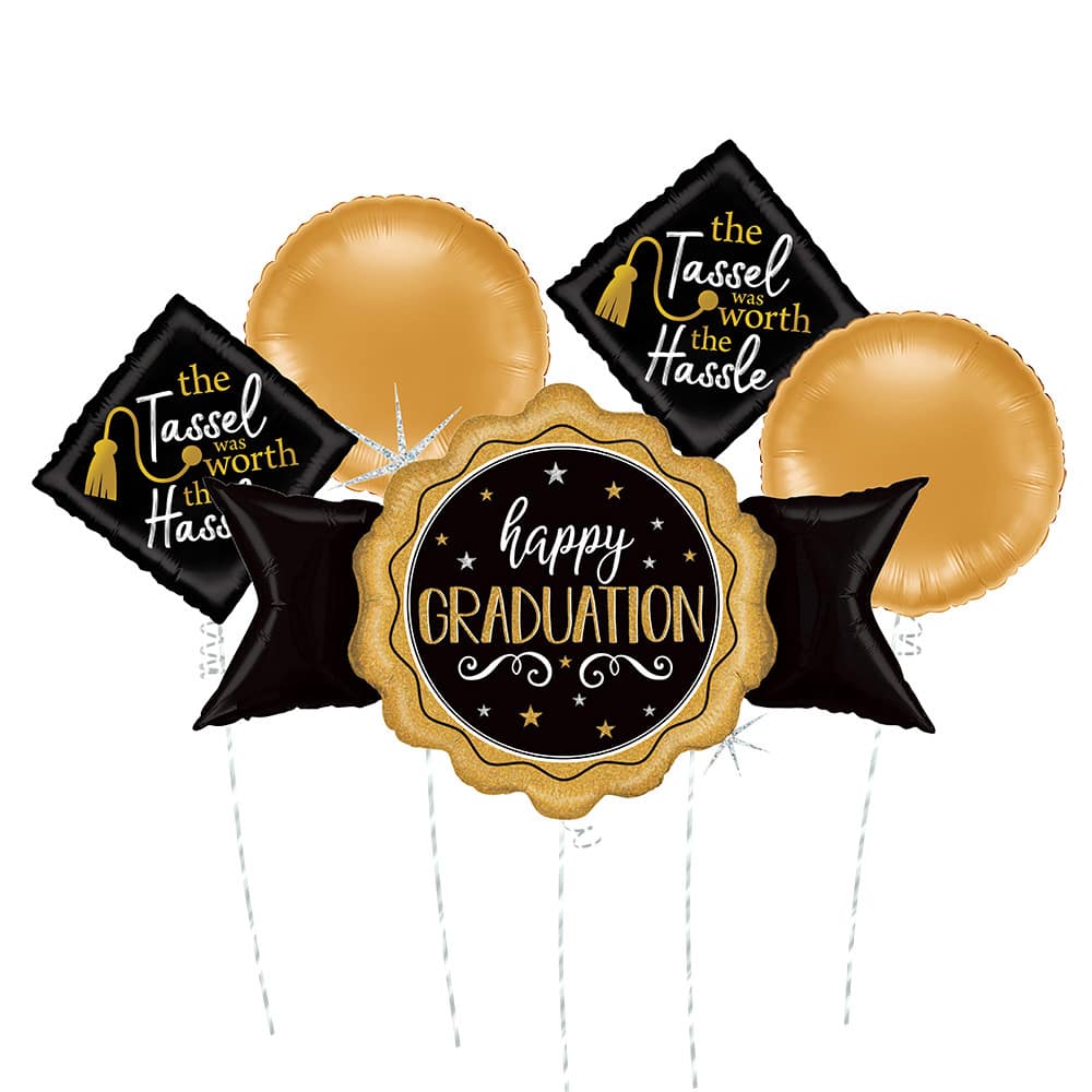Black & Gold Graduation Seal Foil Balloon Bouquet