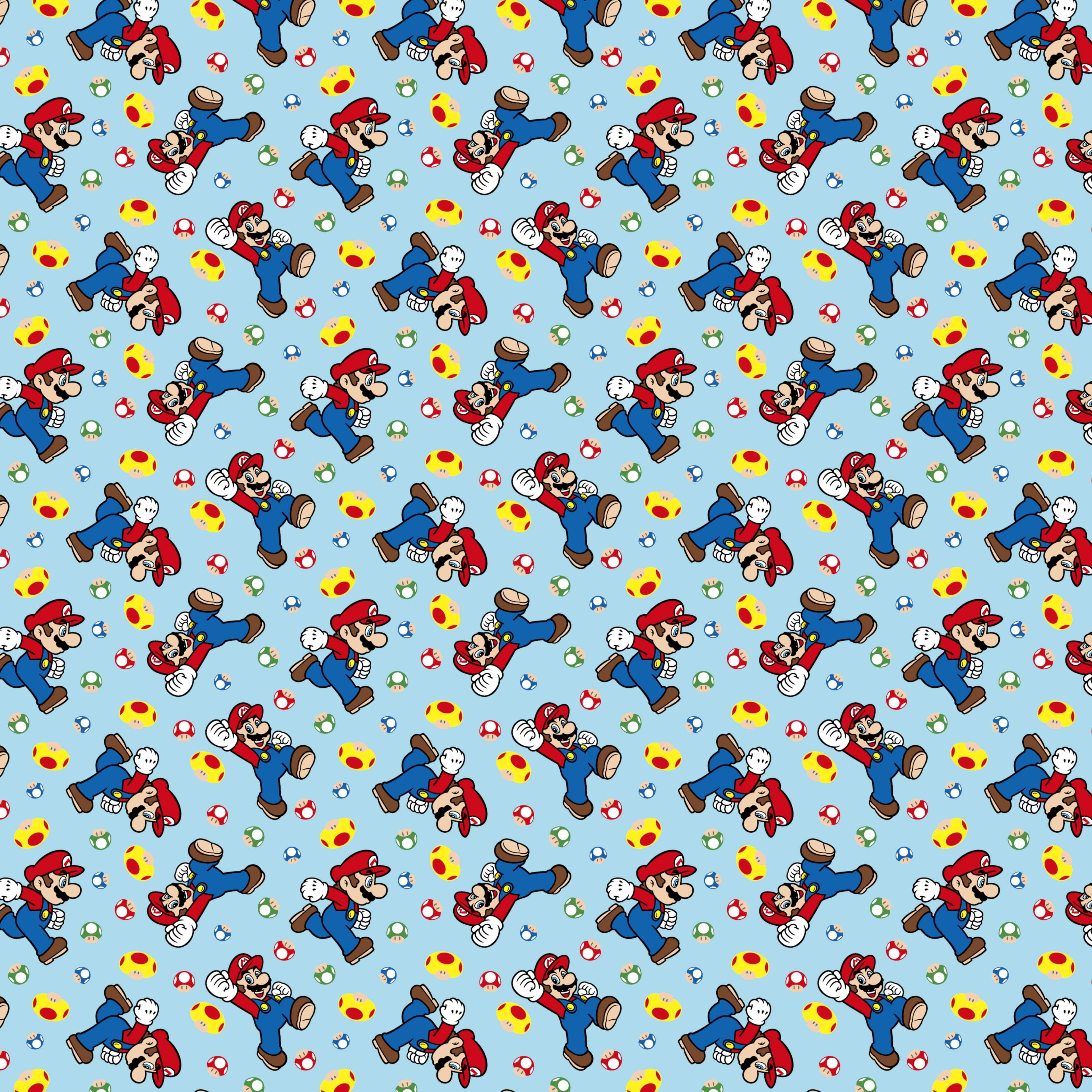 Nintendo® Mario Mushroom Light Blue Toss Cotton Fabric