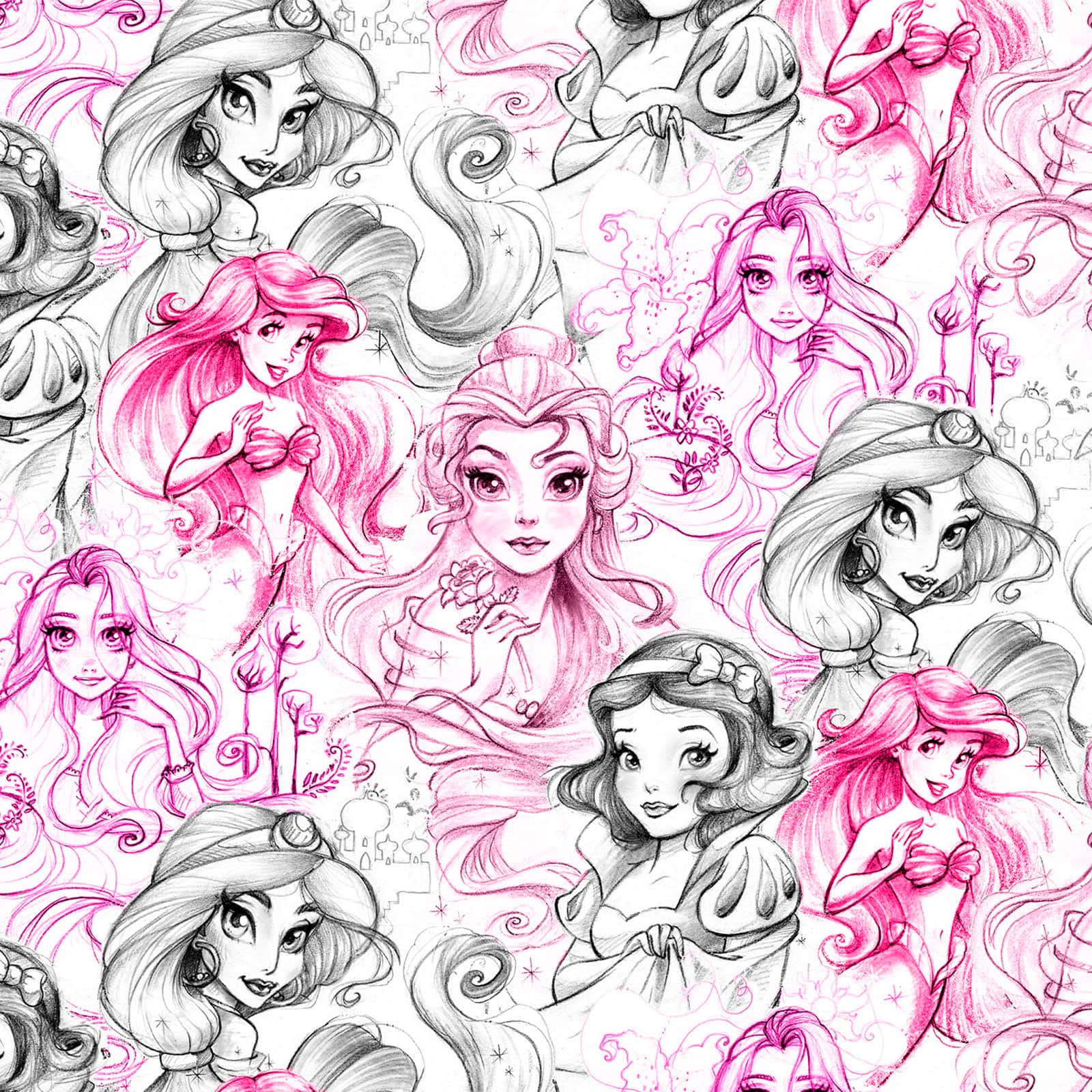 Disney® Princess Pink Sketch Cotton Fabric