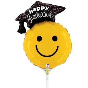 10" Graduation Smiley Stick Balloon