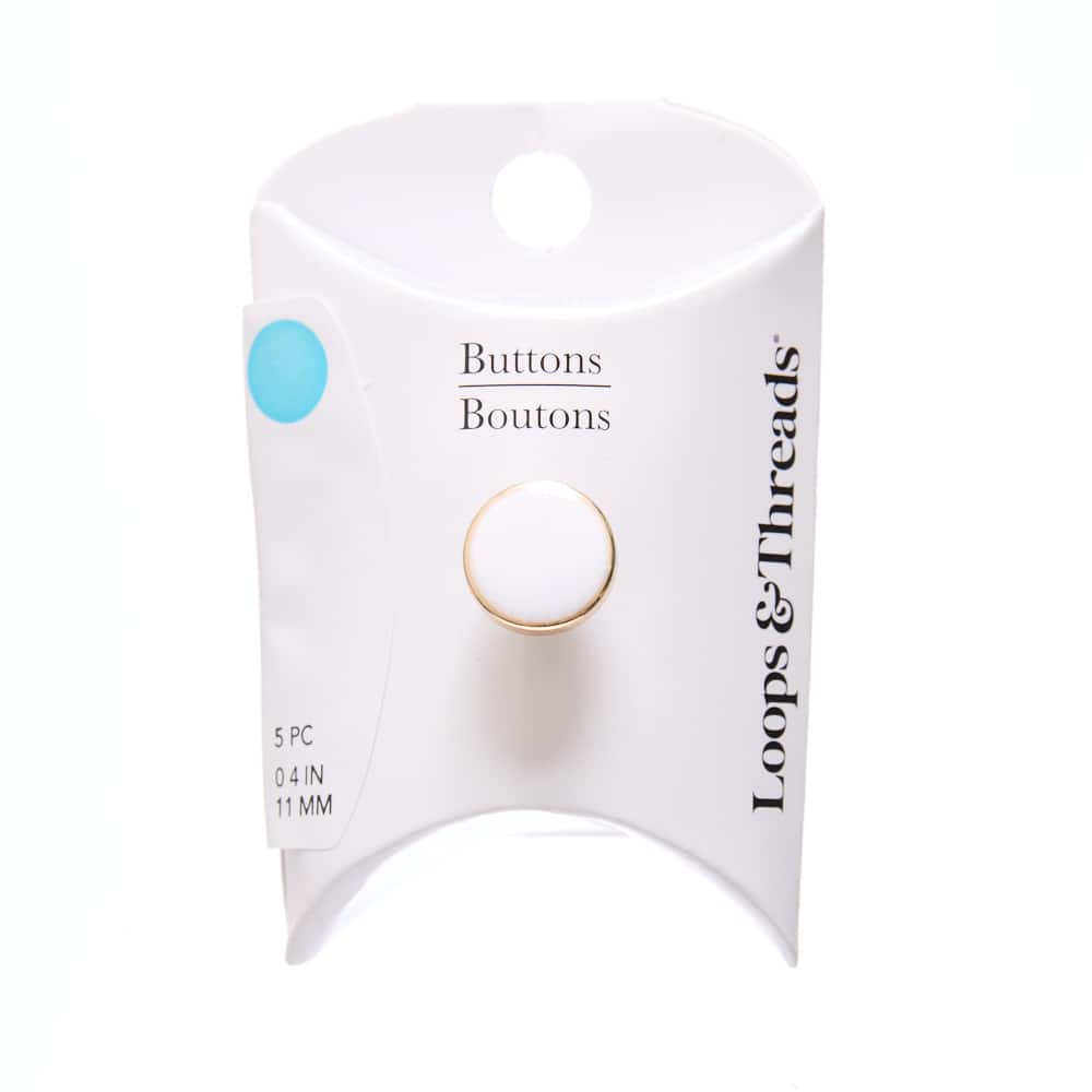 11mm Gold Rimmed White Round Buttons, 5ct. by Loops & Threads®