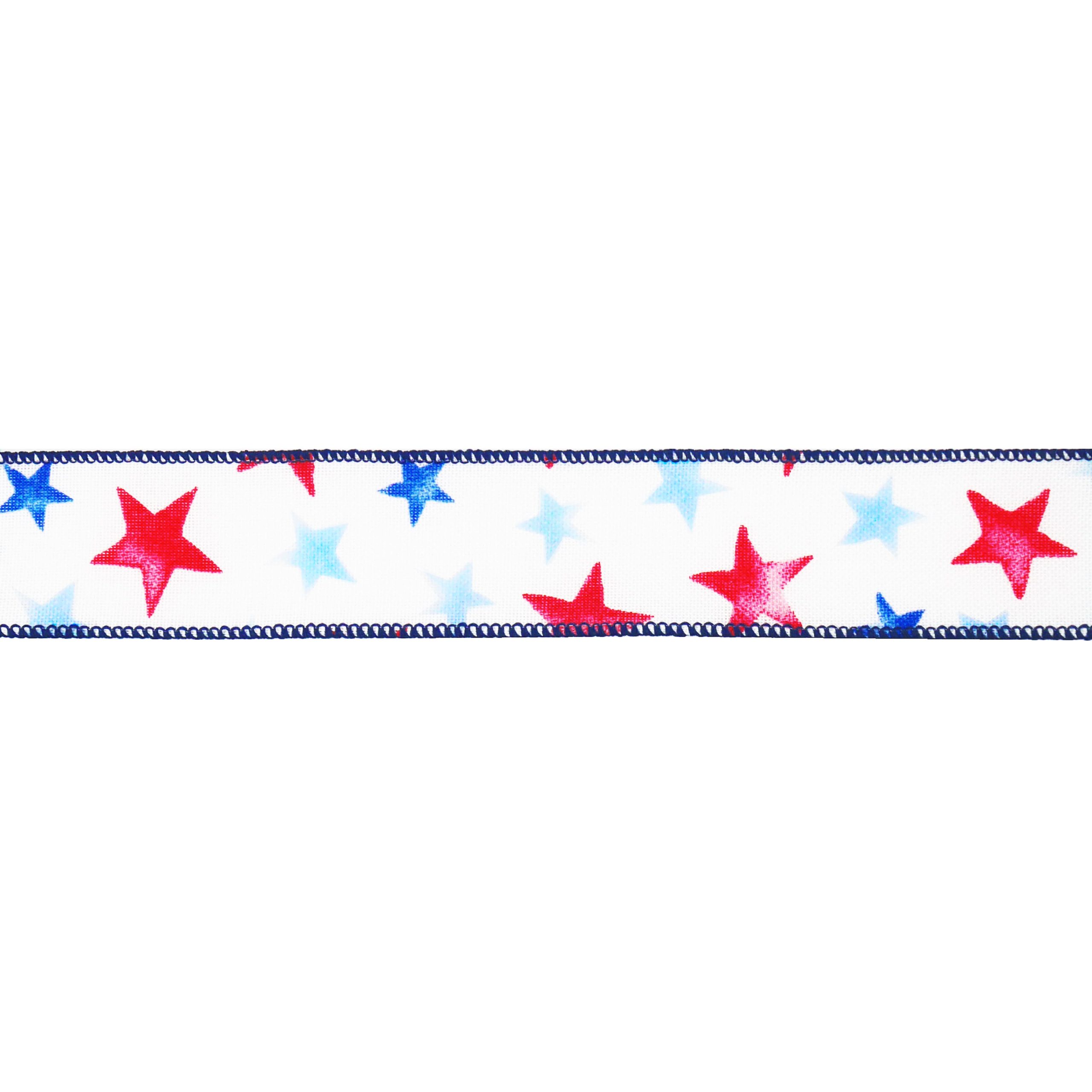 1.5" x 10yd. Red, White & Blue Stars Wired Cross Linen Ribbon by Celebrate It® - Image 2