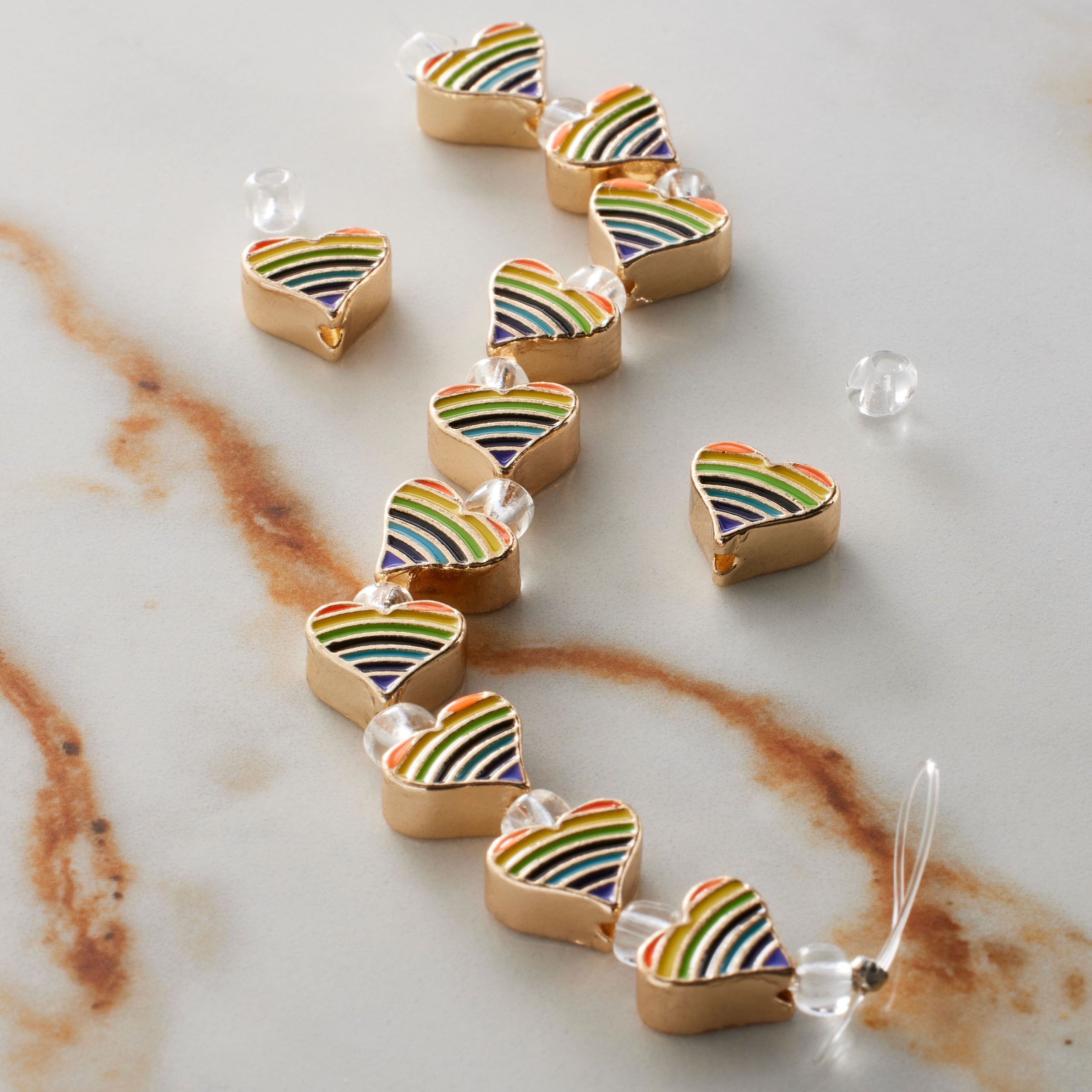 Rainbow Stripe & Gold Heart Beads, 9mm by Bead Landing™ - Image 2