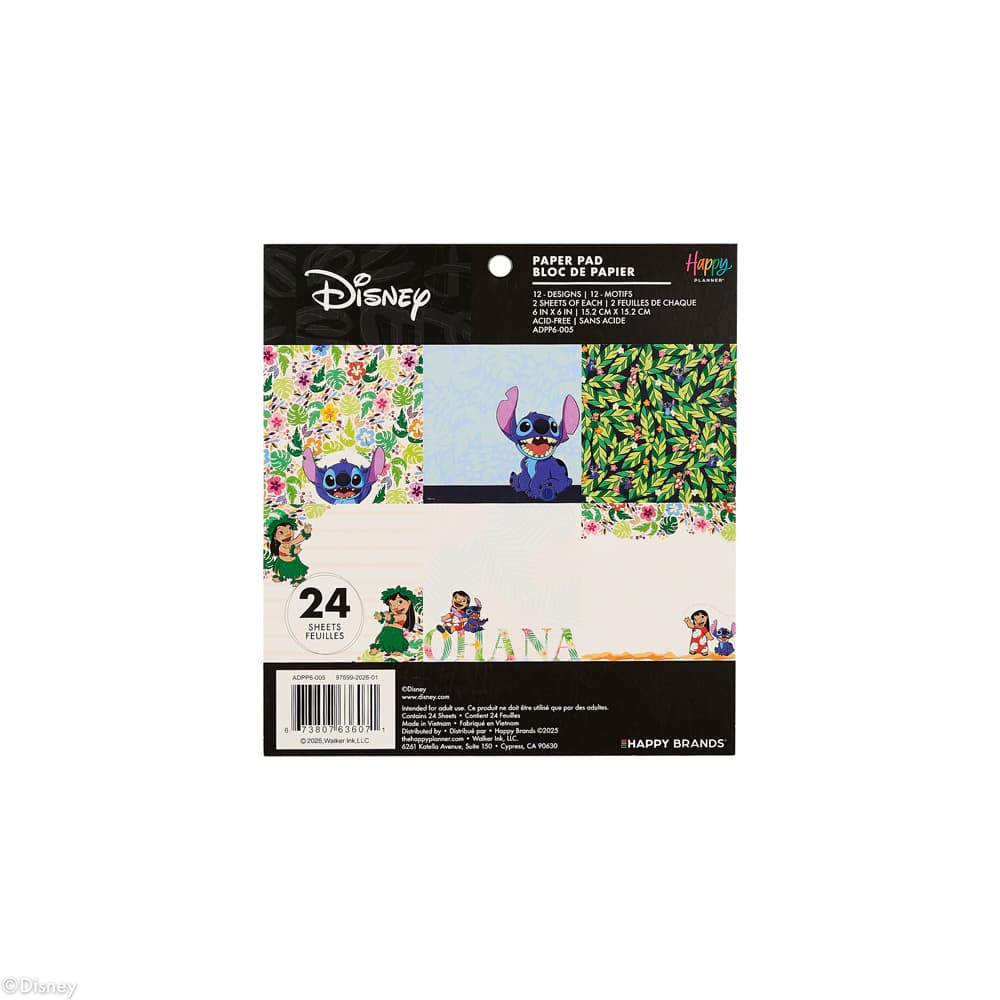 The Happy Planner® Disney© Lilo & Stitch 6" x 6" Scrapbooking Paper Pad, 24 Sheets
