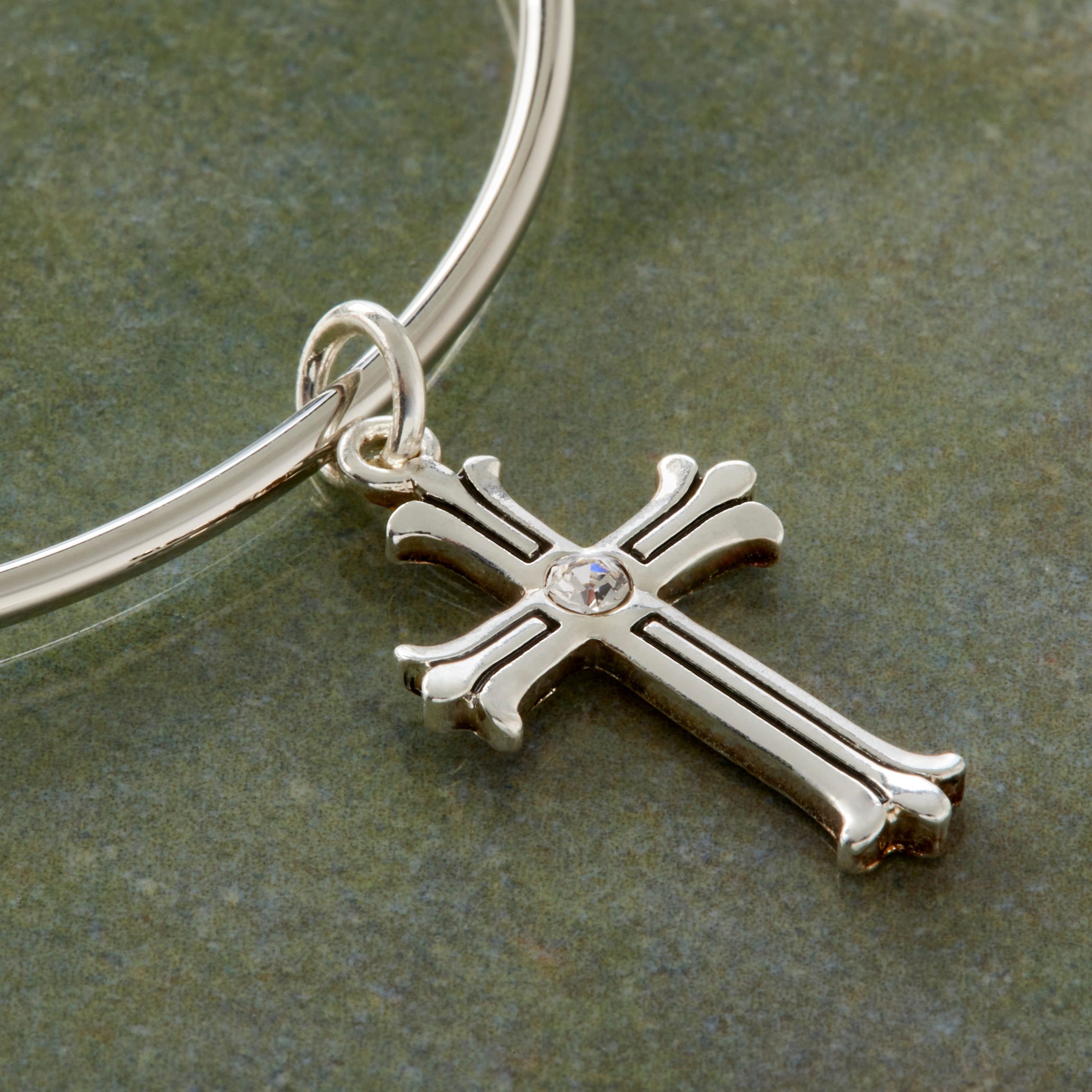 Charmalong™ Antique Silver Plated Crystal Cross Charm by Bead Landing™ - Image 2