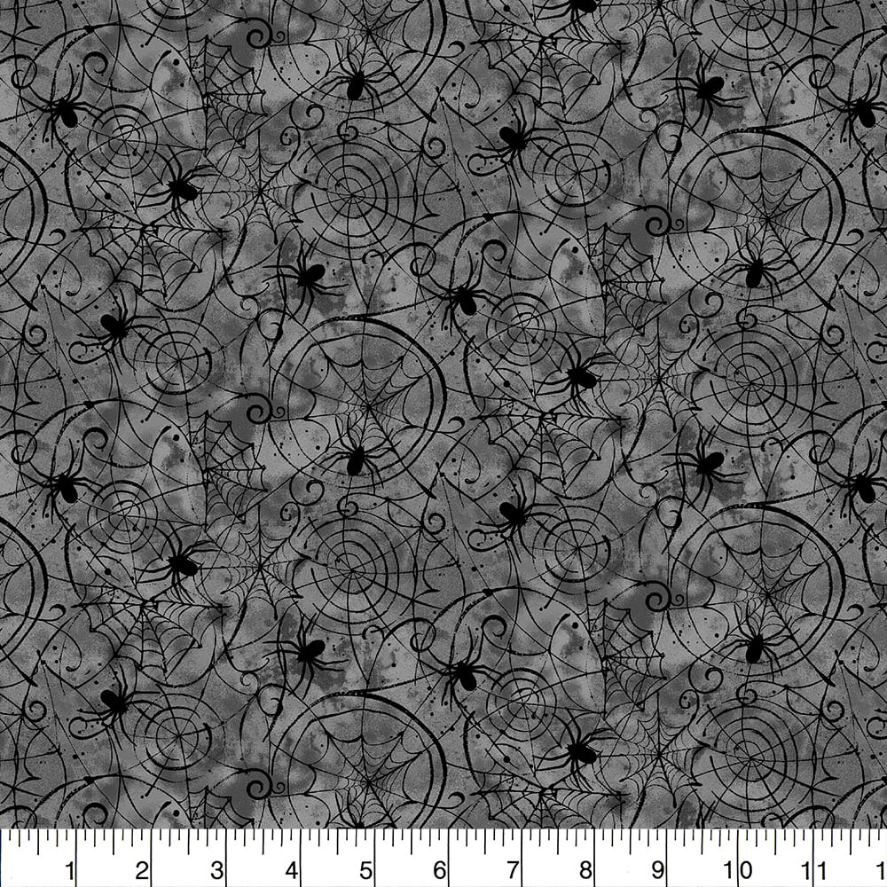 Fabric Traditions Black Glitter Spiderwebs Cotton Quilting Fabric