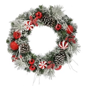 26" Red & White Ornaments with Pinecones Wreath by Ashland®