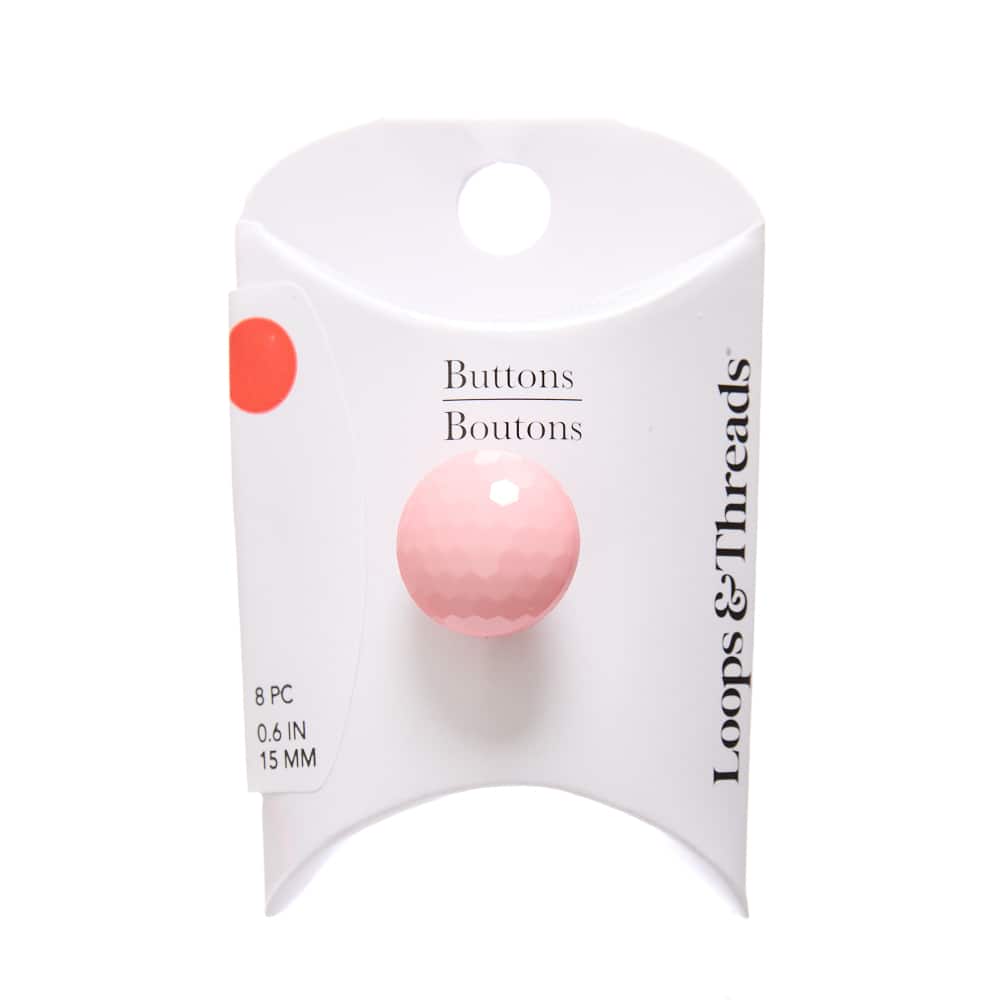 15mm Pink Faceted Round Shank Buttons, 8ct. by Loops & Threads®