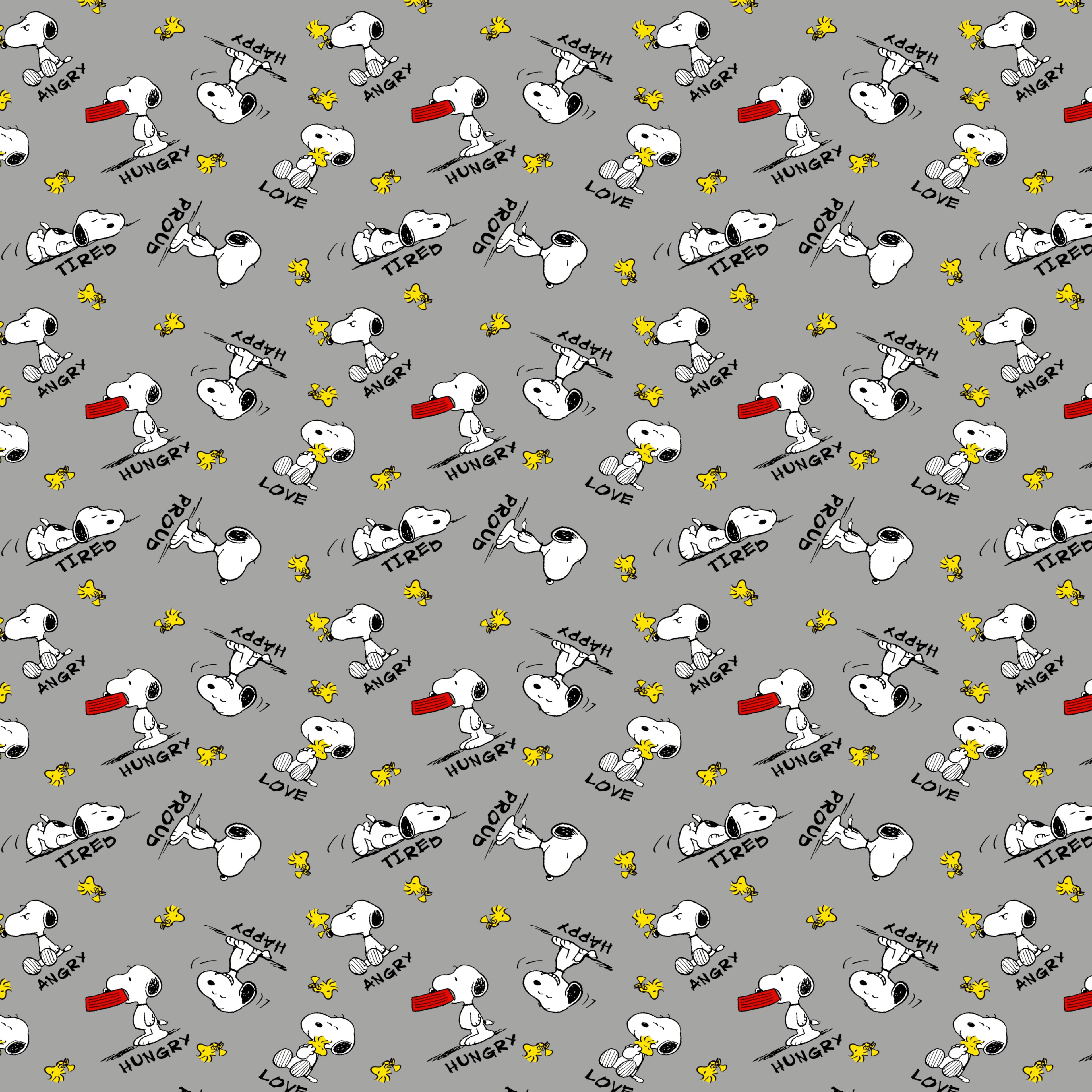 Peanuts® Snoopy & Woodstock Feelings on Gray Cotton Fabric