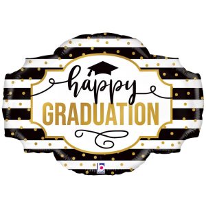 SuperShape® 27" Black & White Stripes Graduation Foil Balloon