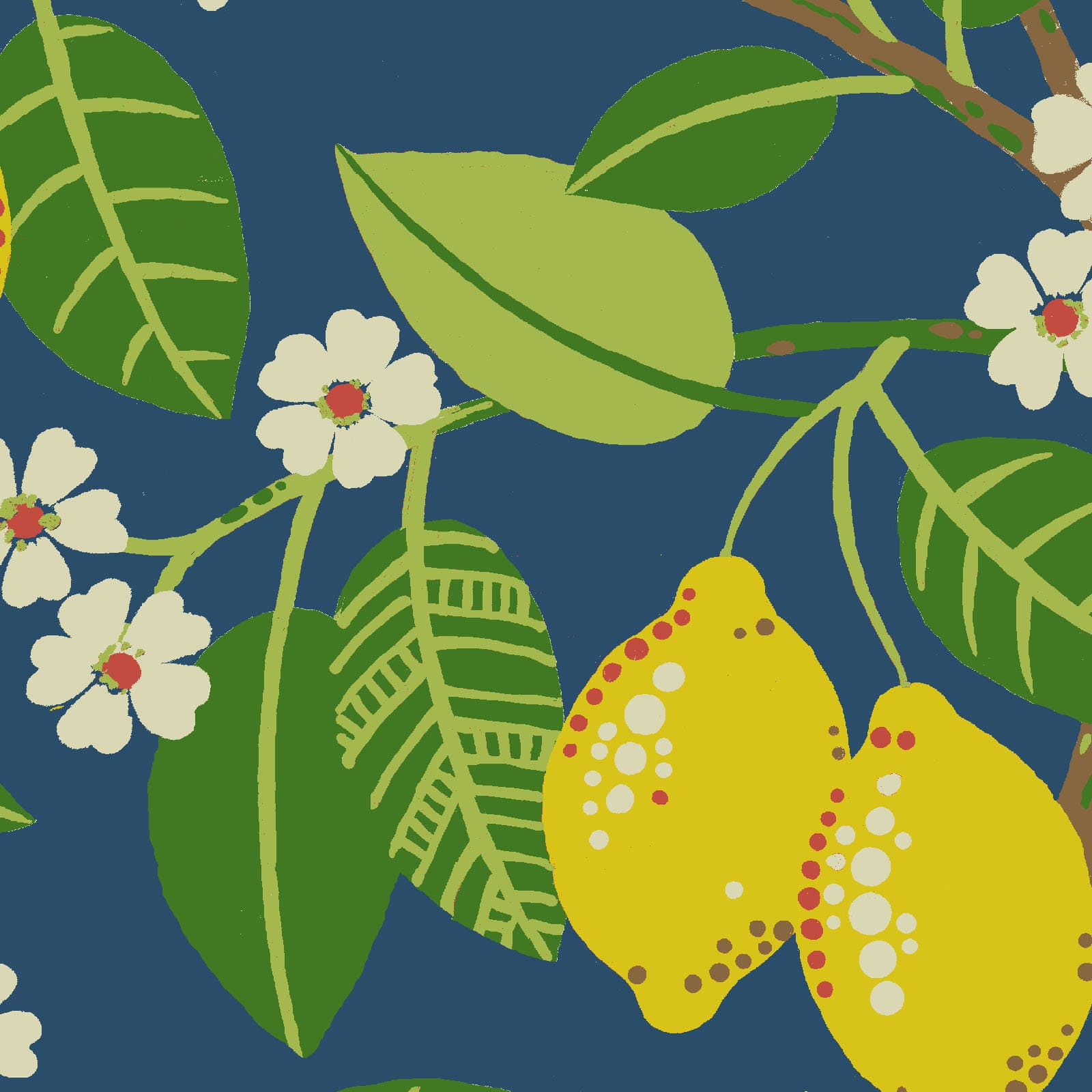 PKL Studio Indigo Lemon Tree Cotton Home Décor Fabric