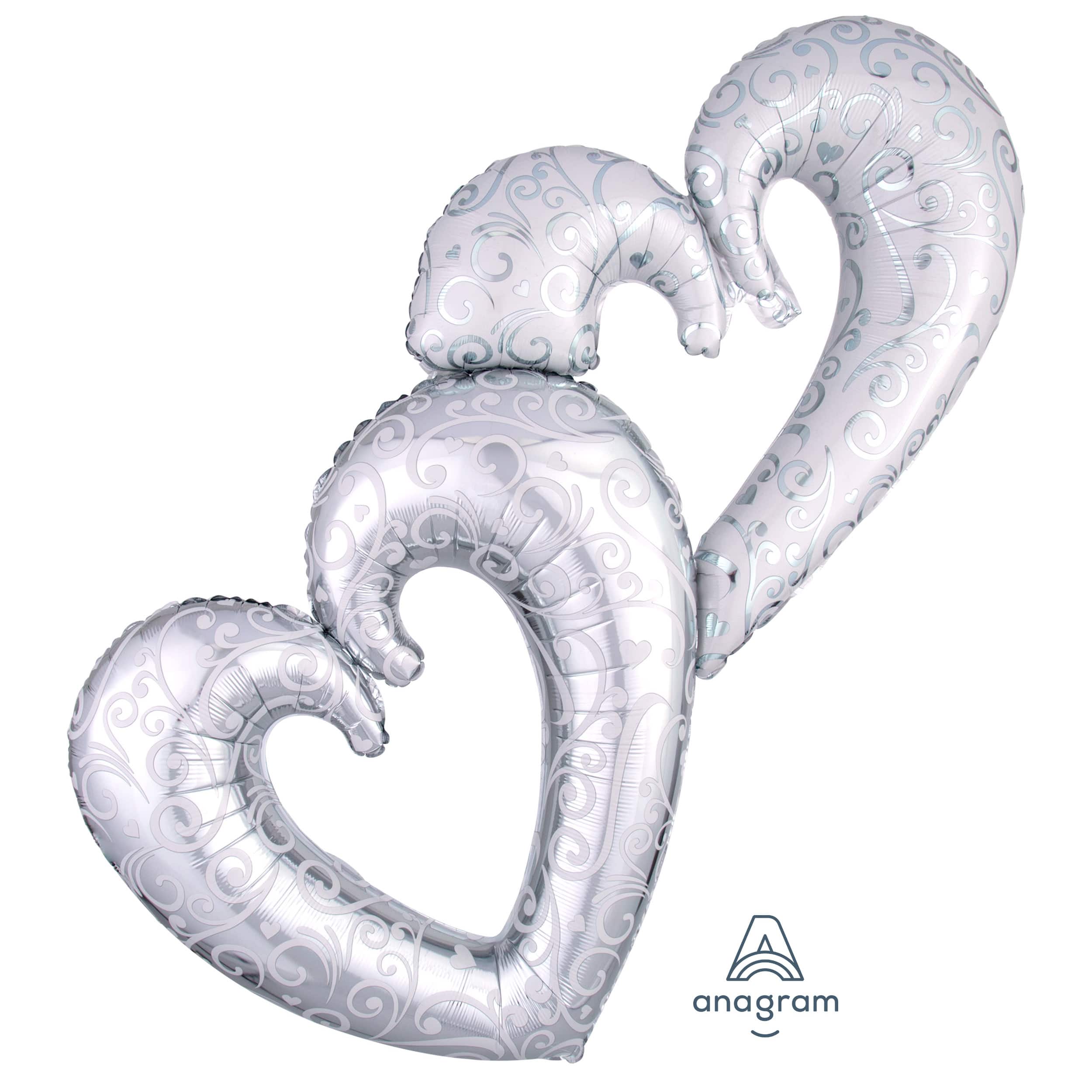 53" Silver Interlocking Hearts Foil Balloon