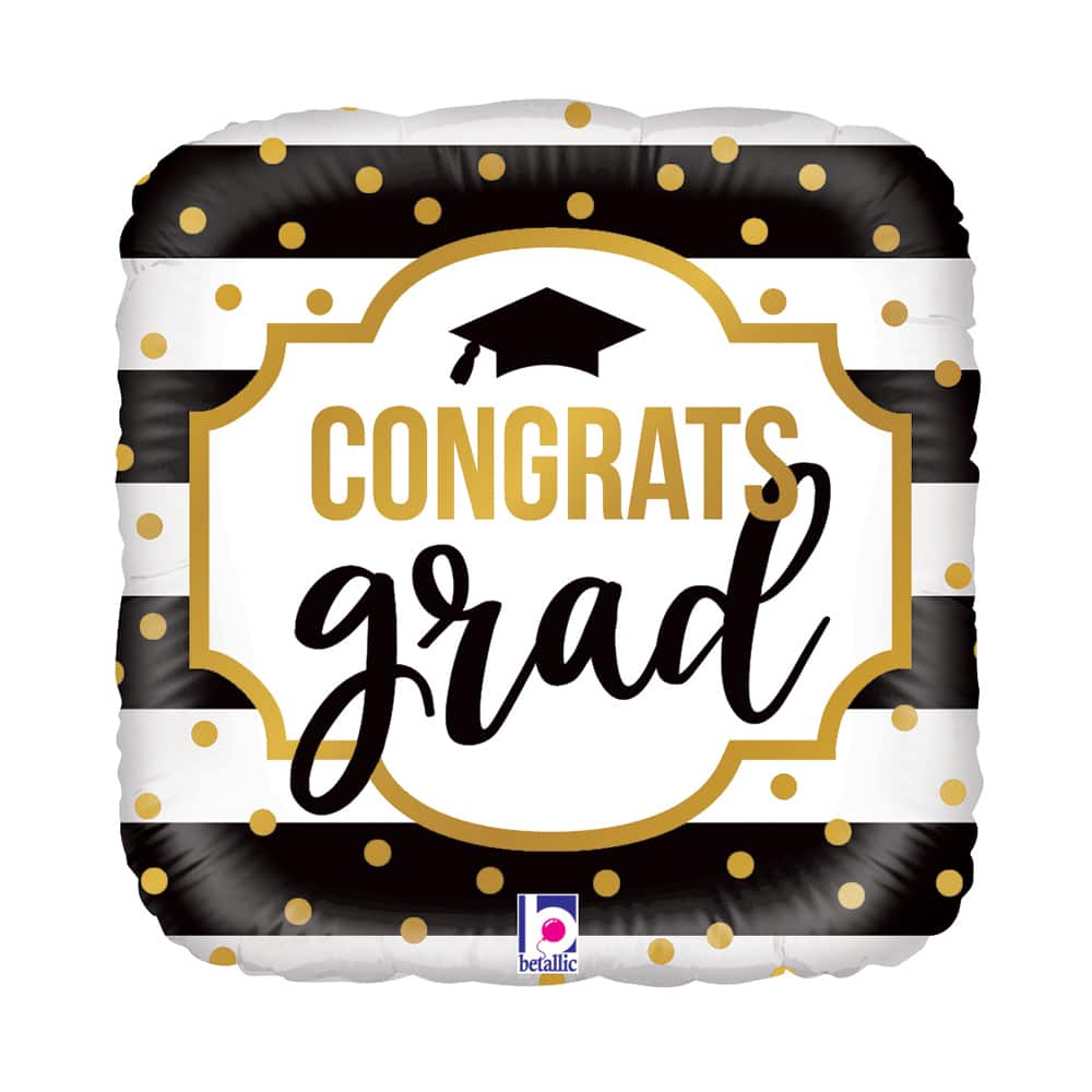 11" Black & White Stripes Square Graduation Foil Balloon