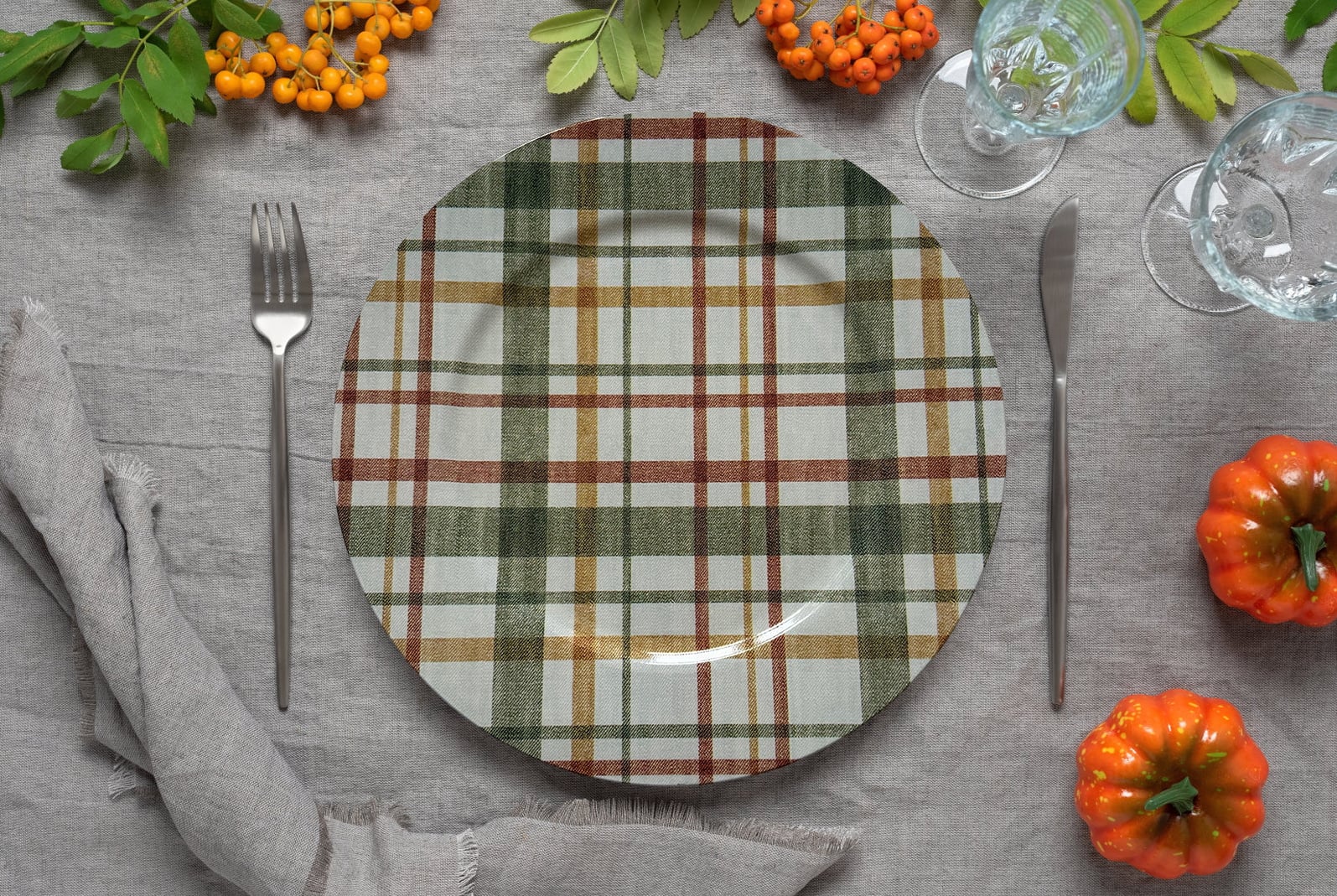 13" Thanksgiving Plaid Charger Plates, 4ct. by Celebrate It™ - Image 2