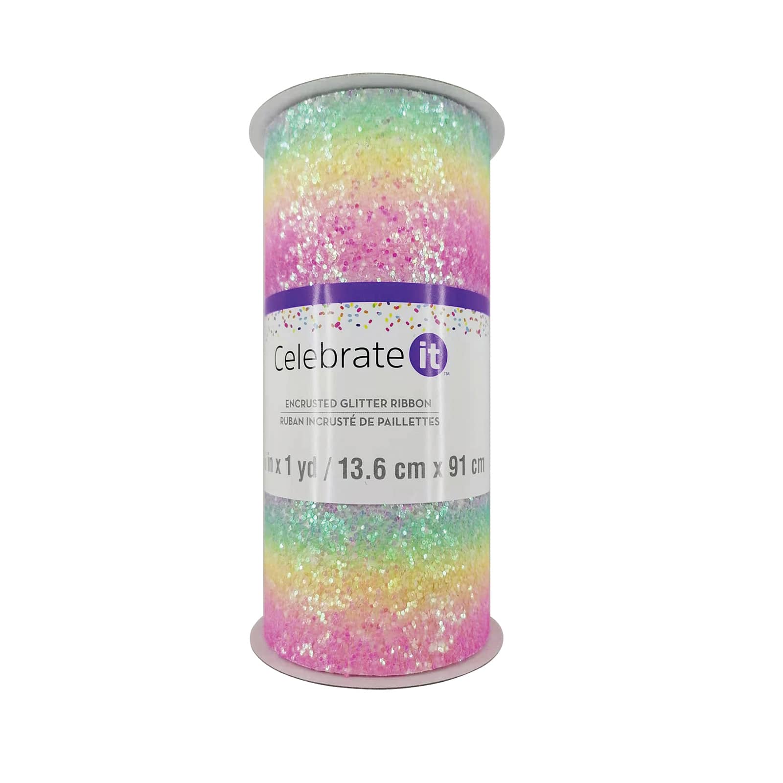 5.375" x 1yd. Pastel Rainbow Encrusted Glitter Ribbon by Celebrate It®