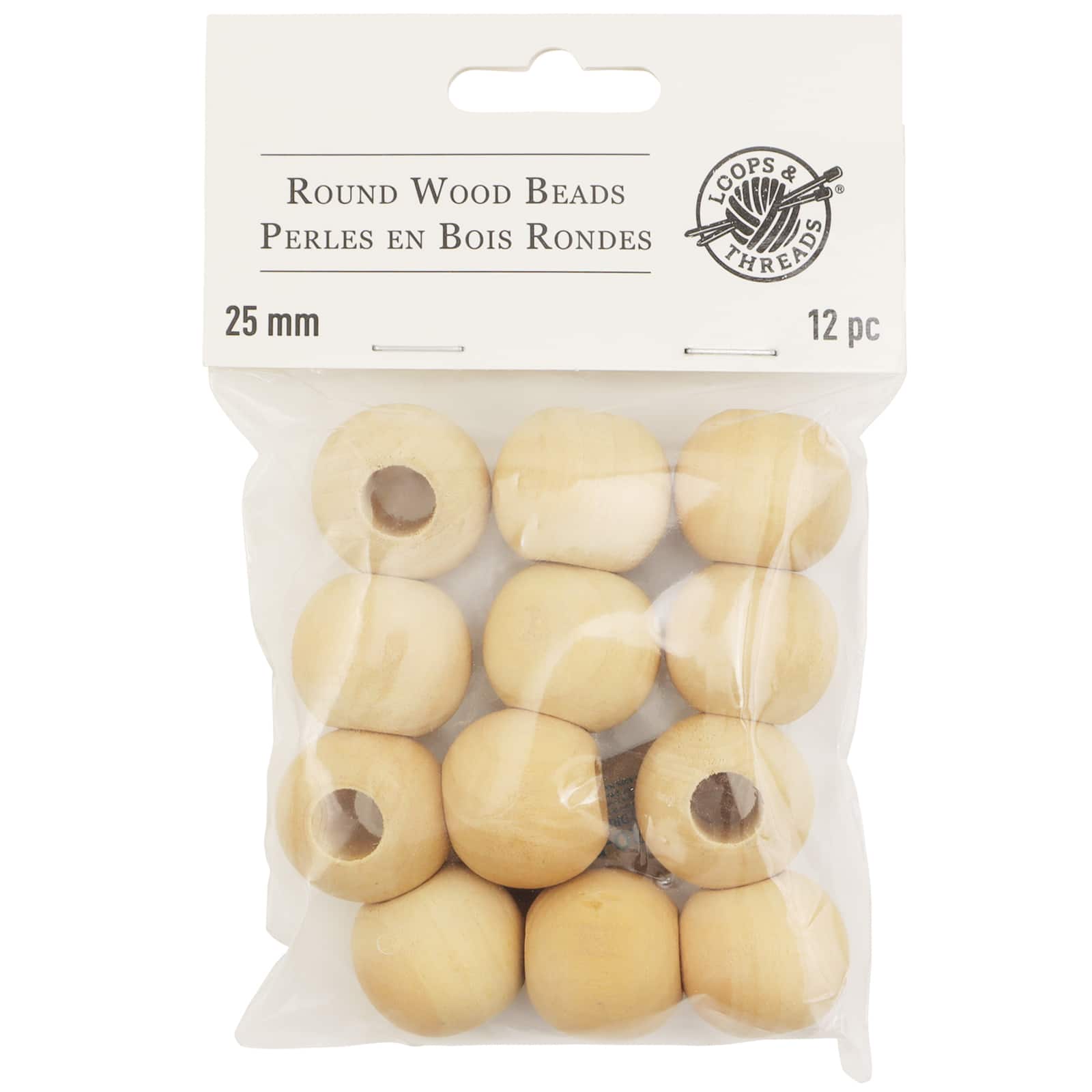 Natural Wood Round Beads by Loops & Threads®, 25mm