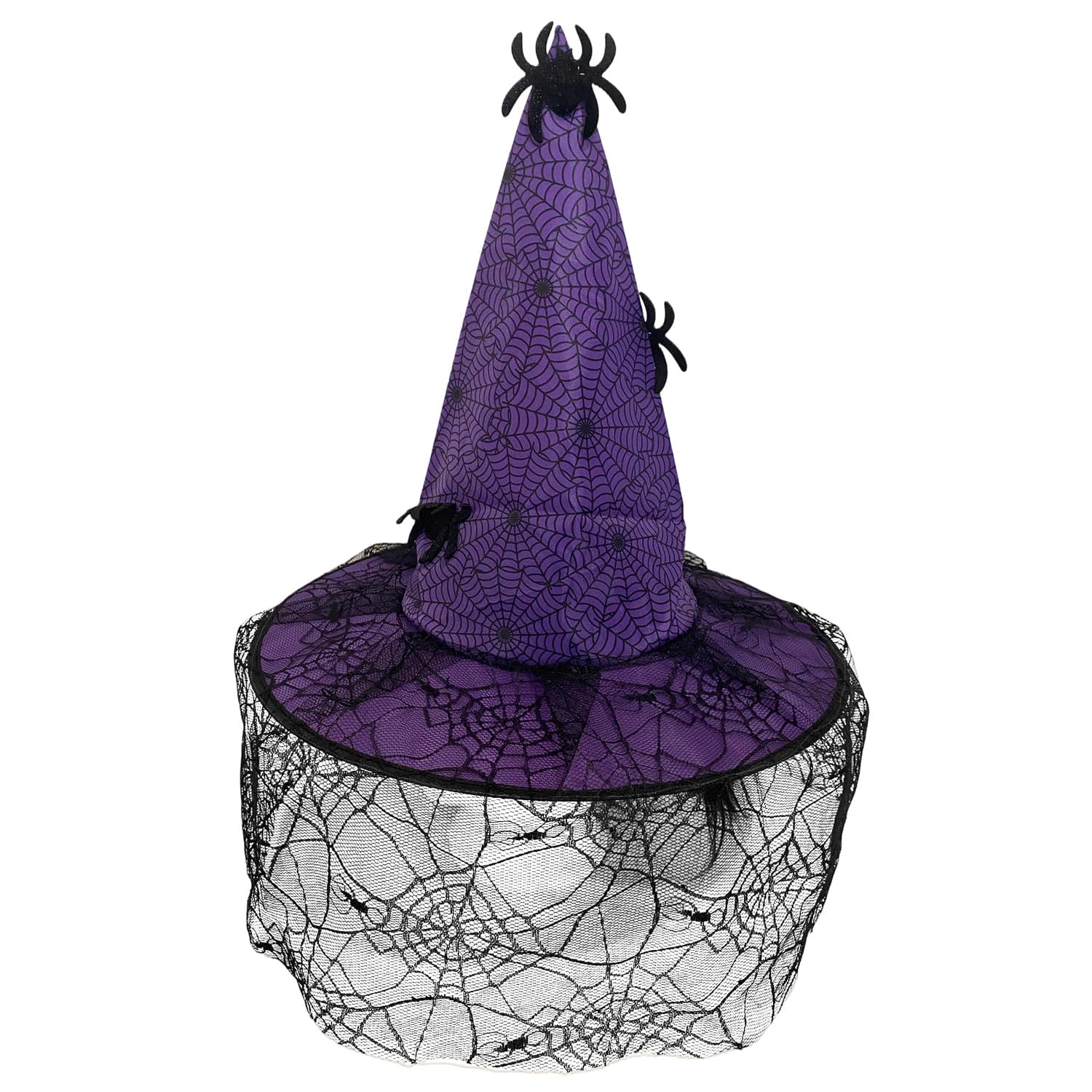 Black & Purple Spiderweb Adult Witch Hat with Veil by Celebrate It™